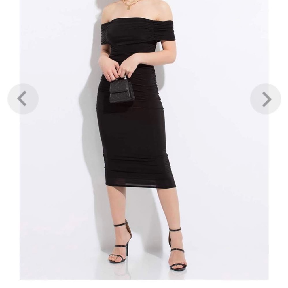 Ruched Off-Shoulder Black Dress